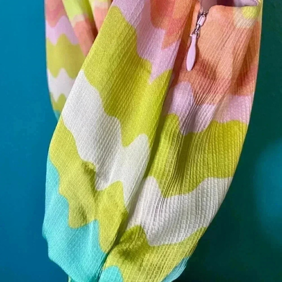 Jessica Simpson Y2K Chiffon Colorful Striped Halter Dress - Picture 6 of 7